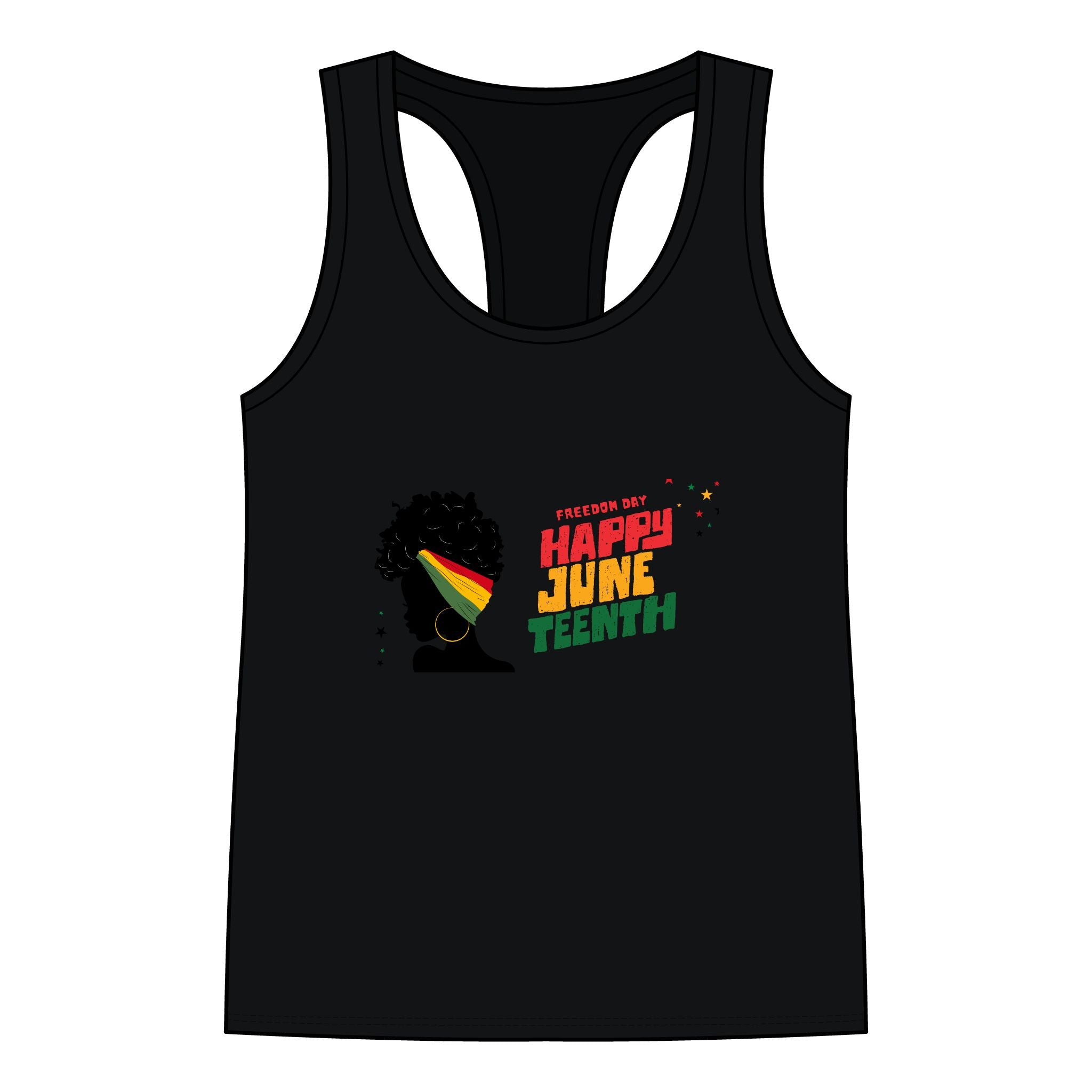 Juneteenth Racerback Tank – "Happy Juneteenth" Afro silhouette celebration top