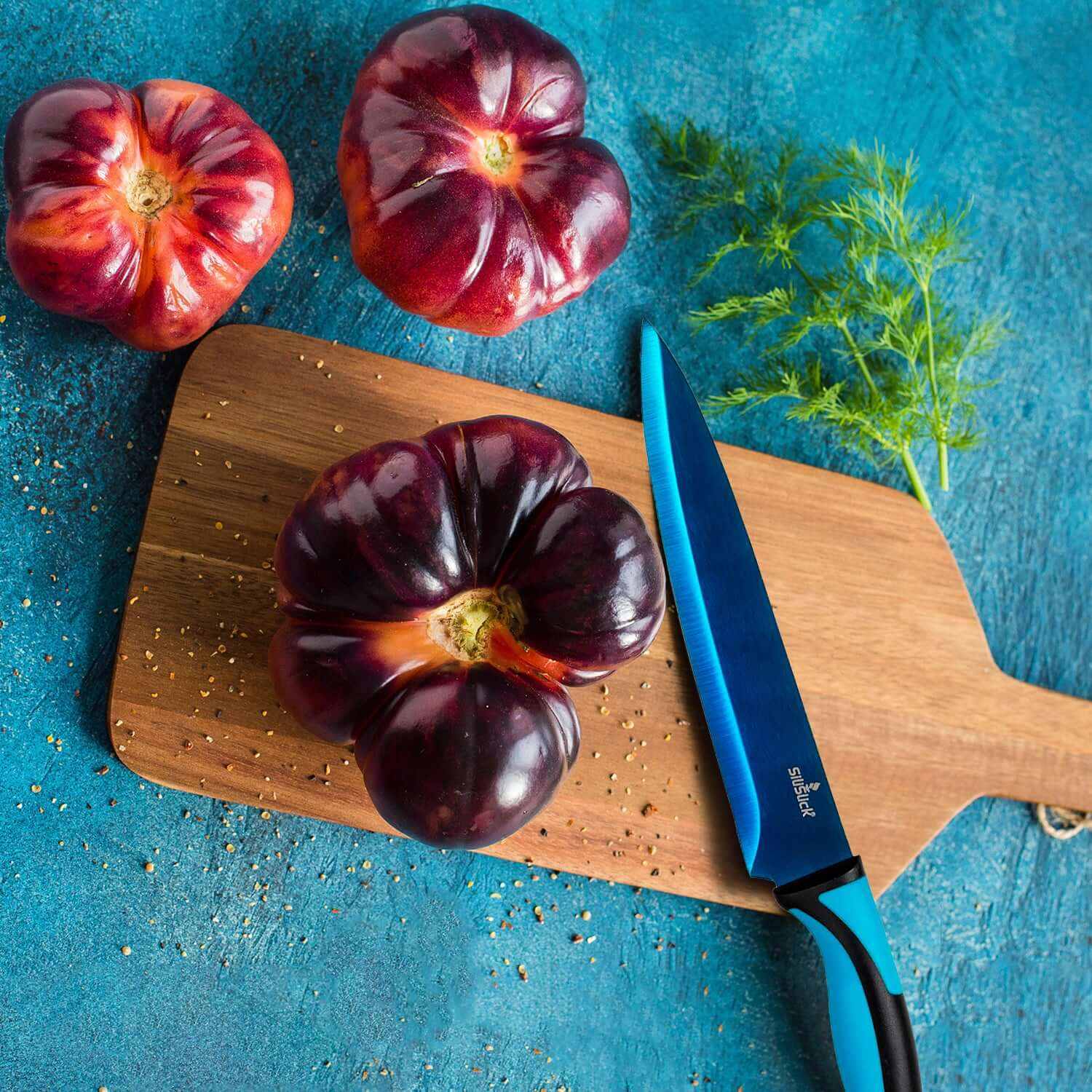 Kitchen Knife Set Kit & Black Magnetic Rack & sharpener